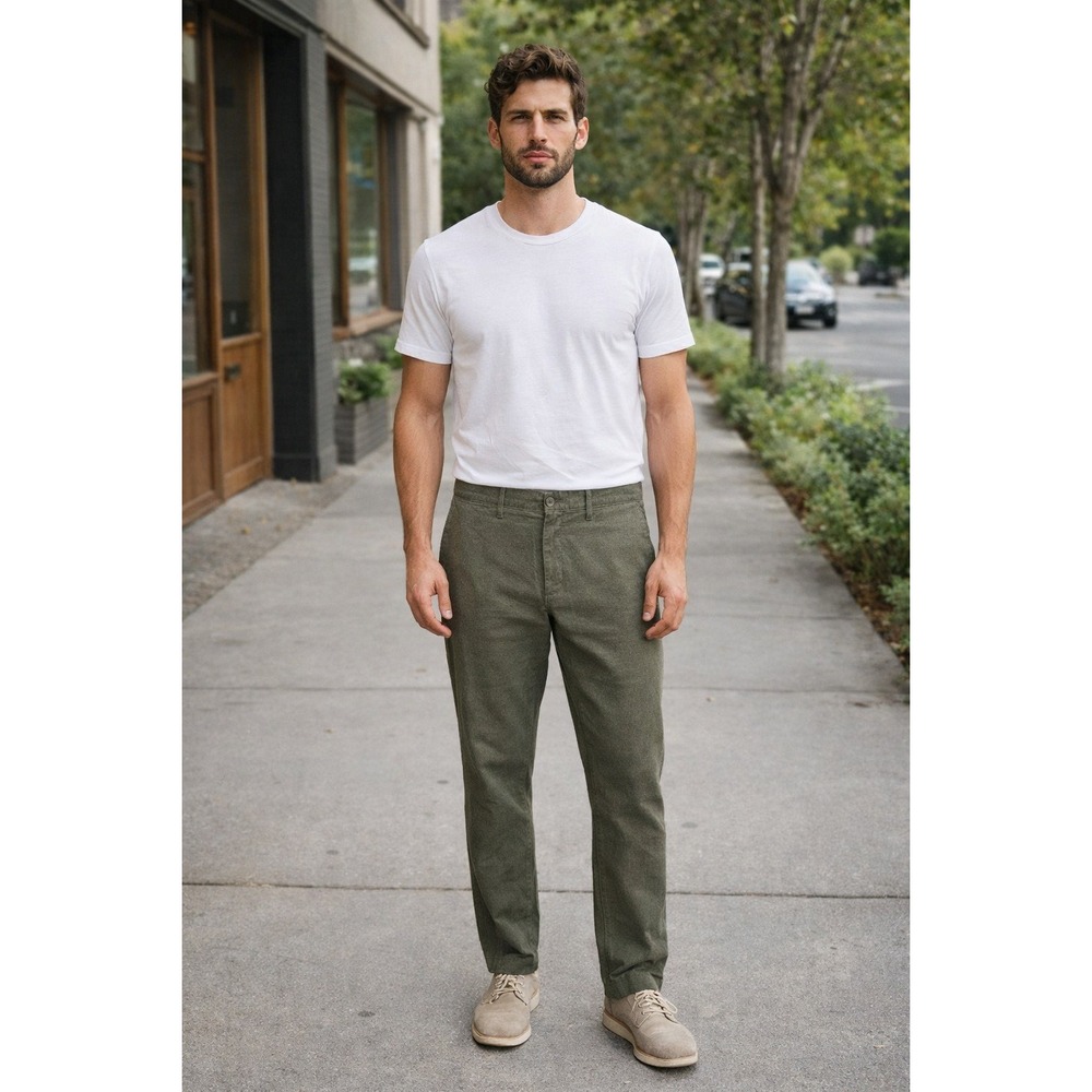 J. Crew 484 Slim Stretch Chino Pants Olive Green Men's‎ Size 35x32 Preppy Casual